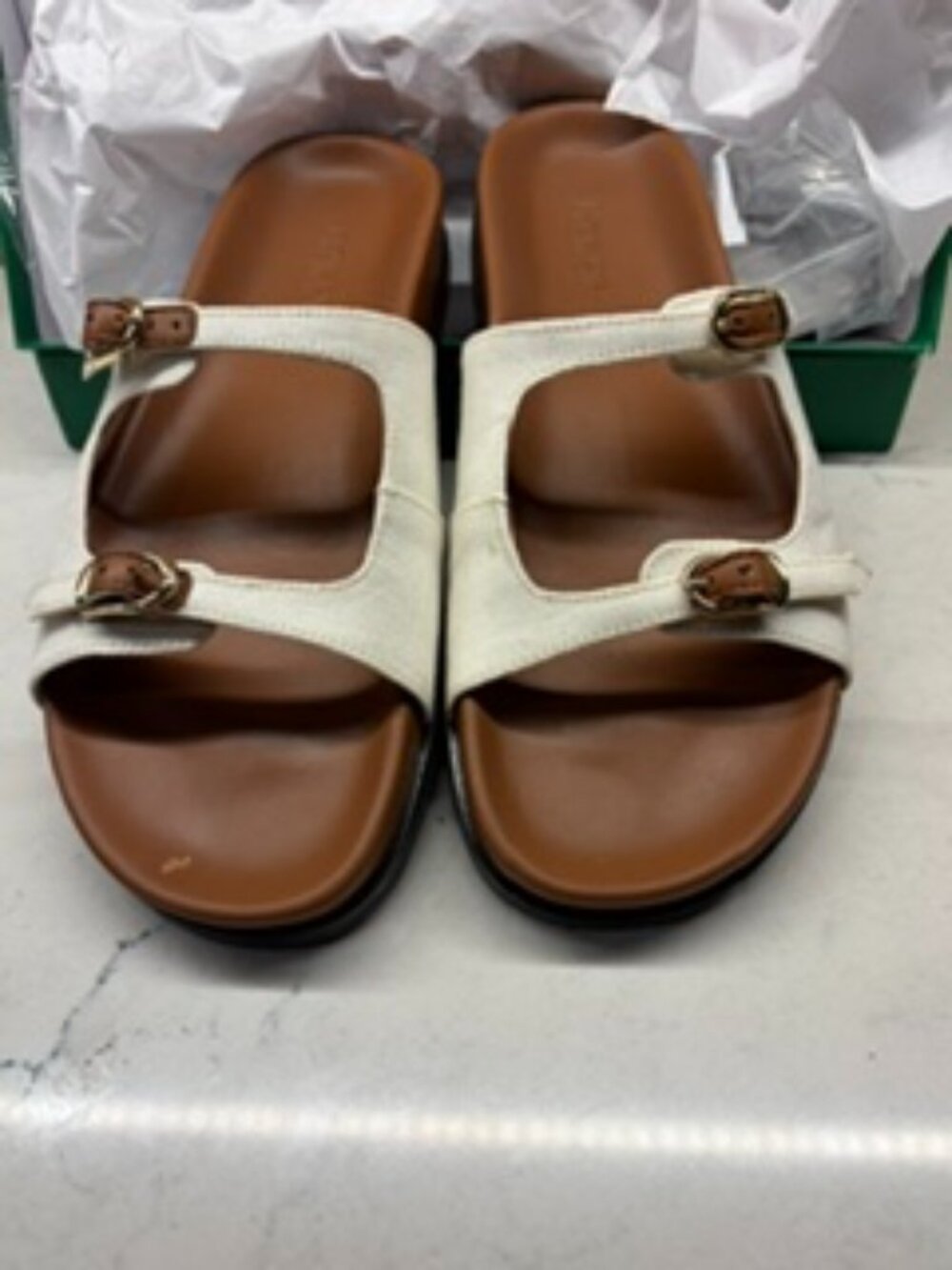 JCrew Colbie Canvas Double Strap Slide Sandal Sz 9 in Ivory